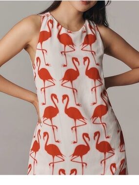 Maeve White Dress with Red Flamingo Print
